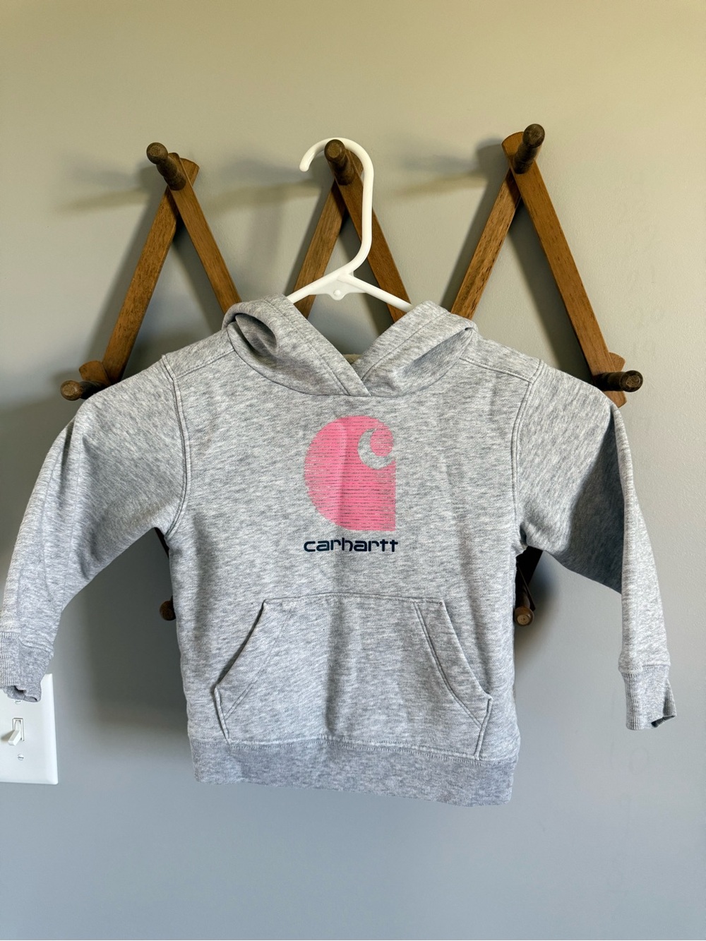 Carhartt Kids Heather Gray Hoodie with Pink Logo